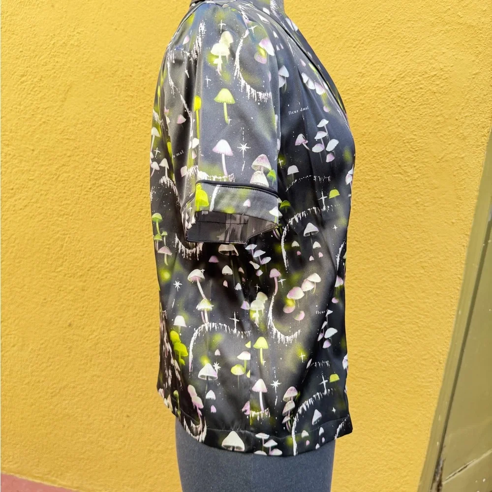 Fleur du Mal Black and Purple Etheral Mushroom Print Pajama Top-small - Picture 6 of 11